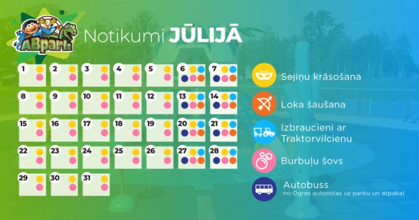 ABpark papildus notikumi jūlija mēnesī